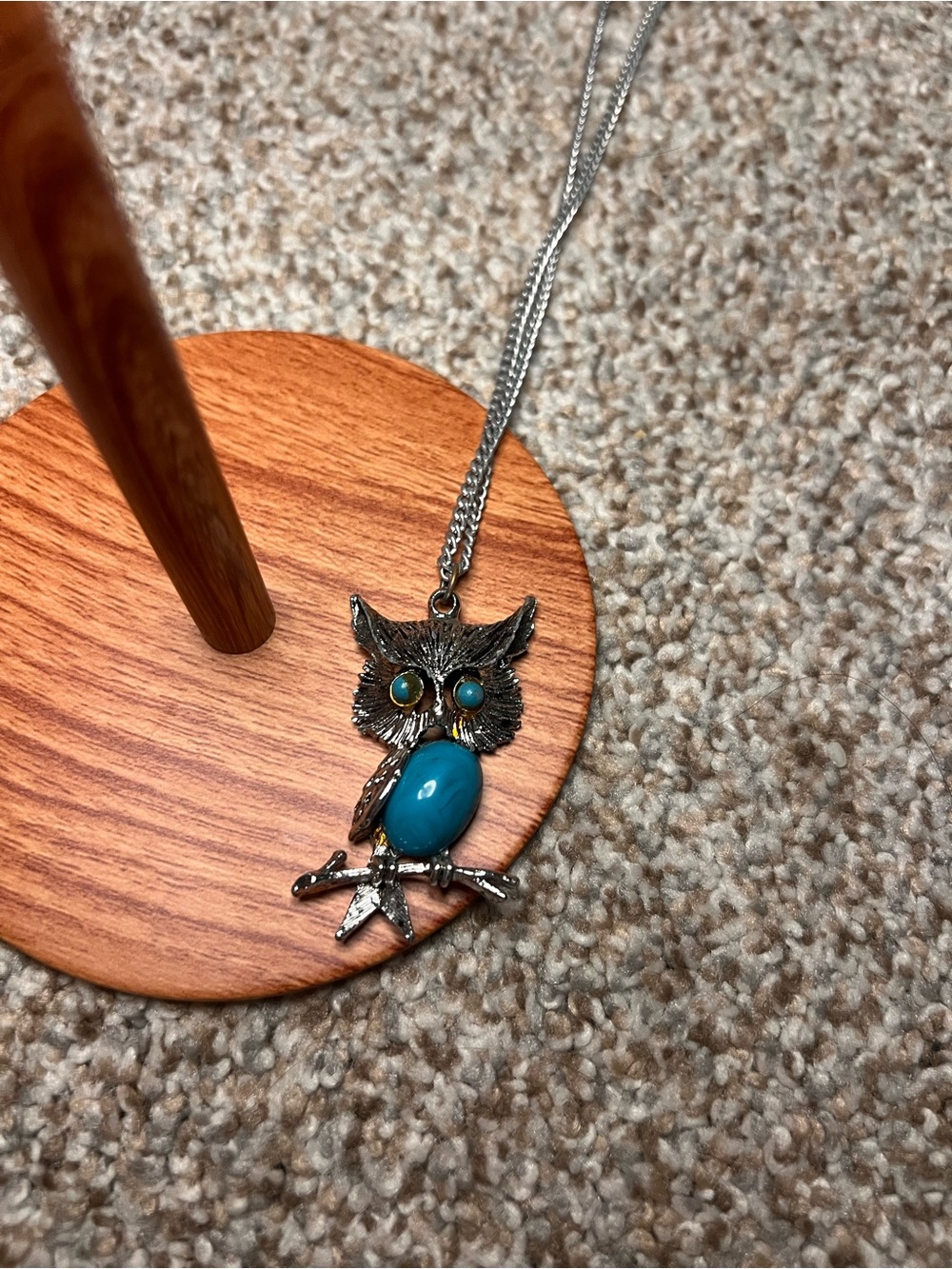 Silver Owl Pendant Necklace with Turquoise Stone - Women's Jewelry